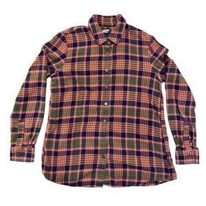 Lands End Plaid Flannel Button Down Shirt Pink Green Navy Women's M